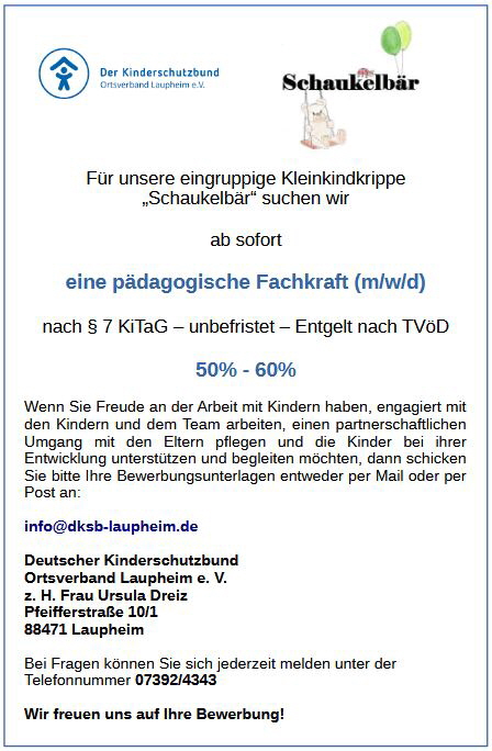 Stellenausschreibung Schaukelbaer
